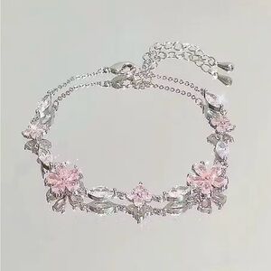 Elegant Pink and Silver Floral Bracelet